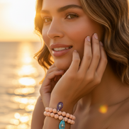 Bracciale Bisette - JAIPUR  OCEANO  corallo rosa  con charm turchese stella