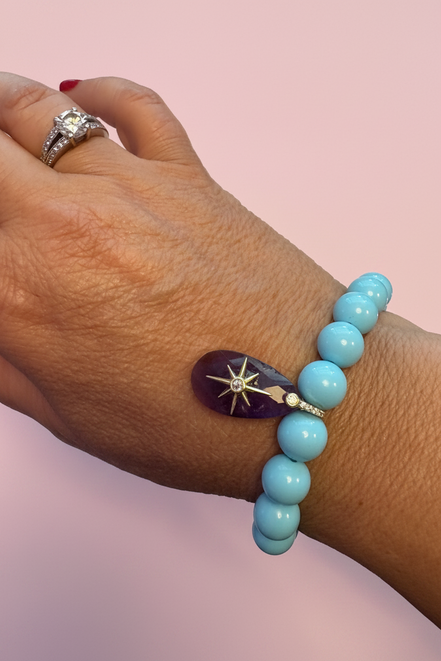 Bracciale Bisette - JAIPUR  OCEANO  turchese  con charm ametista stella