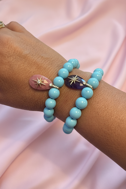 Bracciale Bisette - JAIPUR  OCEANO  turchese  con charm ametista stella
