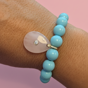 Bracciale Bisette - JAIPUR  OCEANO  turchese con charm quarzo rosa