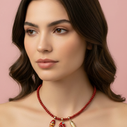Collana POISSONS - Corallo rosso  mm 6 - chiusura argento 925 - cm 40  chrams pesciolini
