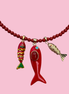 Collana POISSONS - Corallo rosso  mm 6 - chiusura argento 925 - cm 40  chrams pesciolini