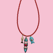 Collana POISSONS - Corallo rosso  mm 6 - chiusura argento 925 - cm 40  chrams pesciolin