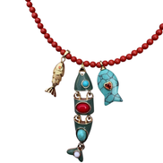 Collana POISSONS - Corallo rosso  mm 6 - chiusura argento 925 - cm 40  chrams pesciolin