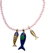Collana POISSONS - Corallo rosa  mm 6 - chiusura argento 925 - cm 40  chrams pesciolini