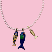 Collana POISSONS - Corallo rosa  mm 6 - chiusura argento 925 - cm 40  chrams pesciolini