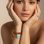 Bracciale Bisette - JAIPUR  OCEANO  corallo rosso  con charm turchese stella