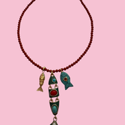 Collana POISSONS - Corallo rosso  mm 6 - chiusura argento 925 - cm 40  chrams pesciolin