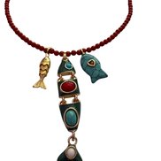 Collana POISSONS - Corallo rosso  mm 6 - chiusura argento 925 - cm 40  chrams pesciolin