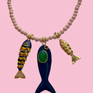 Collana POISSONS - Corallo rosso  mm 6 - chiusura argento 925 - cm 40  chrams pesciolini