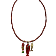 Collana POISSONS - Corallo rosso  mm 6 - chiusura argento 925 - cm 40  chrams pesciolini