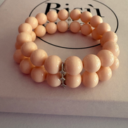 Bracciale Bisette - 2 file corallo rosa con barrette argento 925  e zirconi