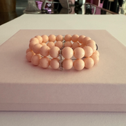 Bracciale Bisette - 2 file corallo rosa con barrette argento 925  e zirconi