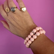 Bracciale Bisette - 2 file corallo rosa con barrette argento 925  e zirconi