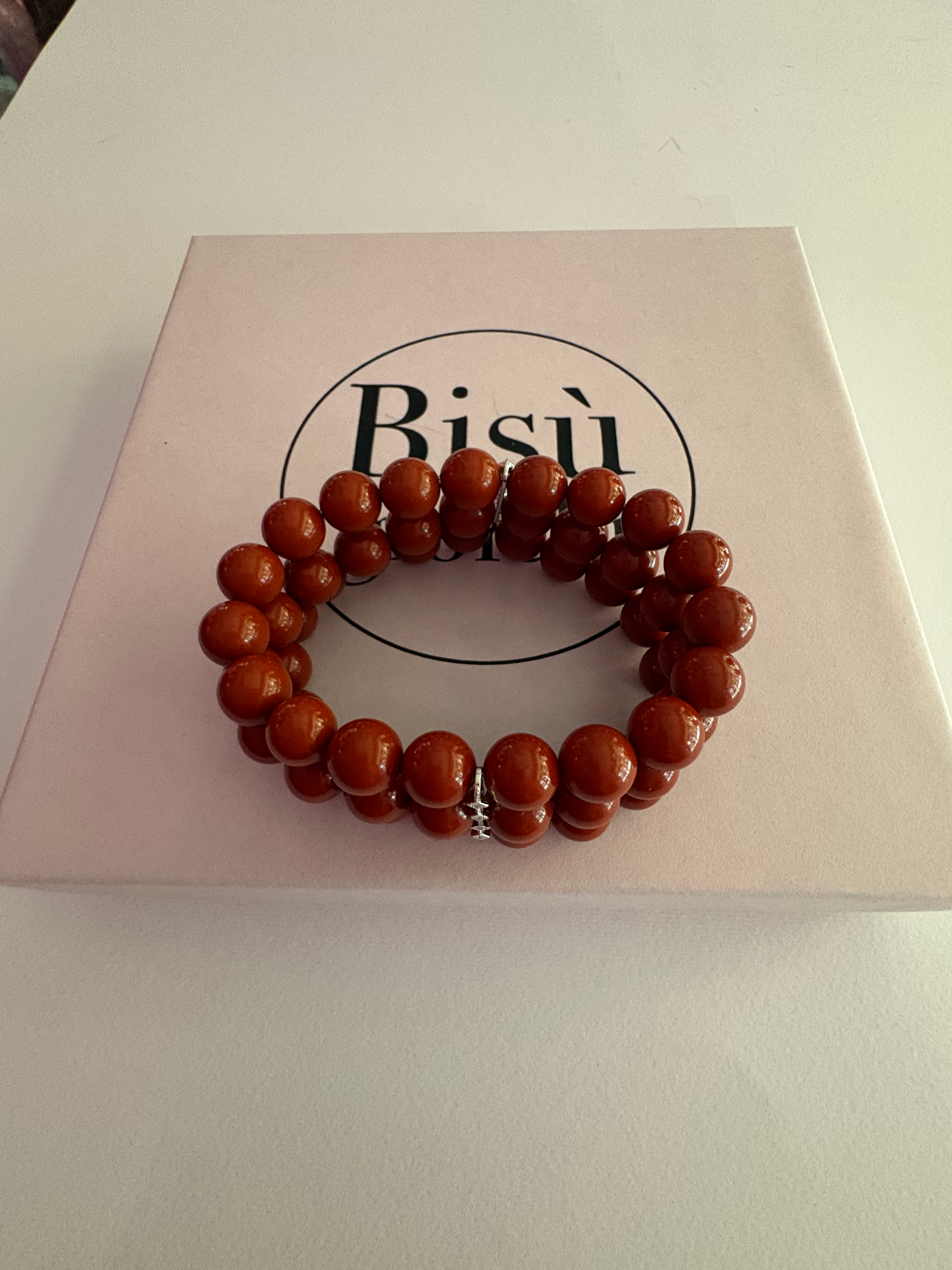 Bracciale Bisette - MEDITERRANEA 3 file corallo rosso con barrette argento 925 rodiato  e zirconi
