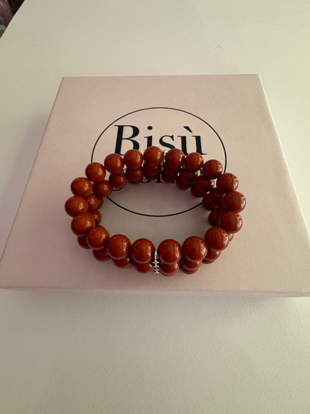 Bracciale Bisette - MEDITERRANEA 3 file corallo rosso con barrette argento 925 rodiato  e zirconi
