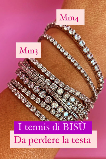 TENNIS bracciale argento 925 con zirconi bianchi - mm2 mm3 mm4