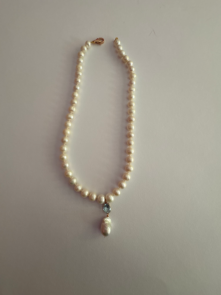MADELAINE - Collana perle con pendente zircone azzurro