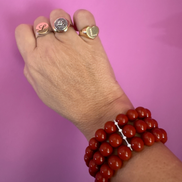 Bracciale Bisette - MEDITERRANEA 3 file corallo rosso con barrette argento 925 rodiato  e zirconi