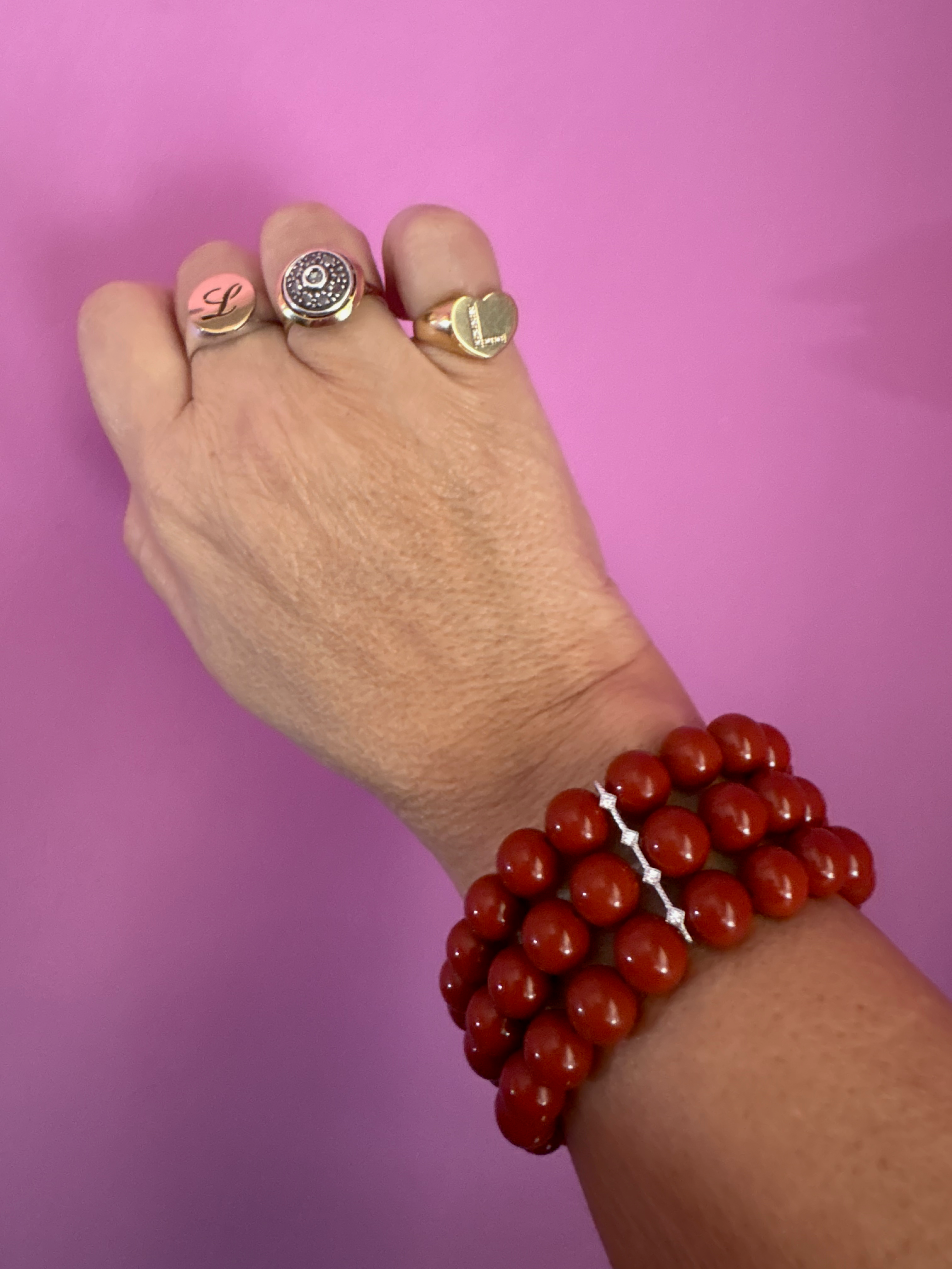 Bracciale Bisette - MEDITERRANEA 3 file corallo rosso con barrette argento 925 rodiato  e zirconi