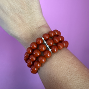Bracciale Bisette - MEDITERRANEA 3 file corallo rosso con barrette argento 925 rodiato  e zirconi
