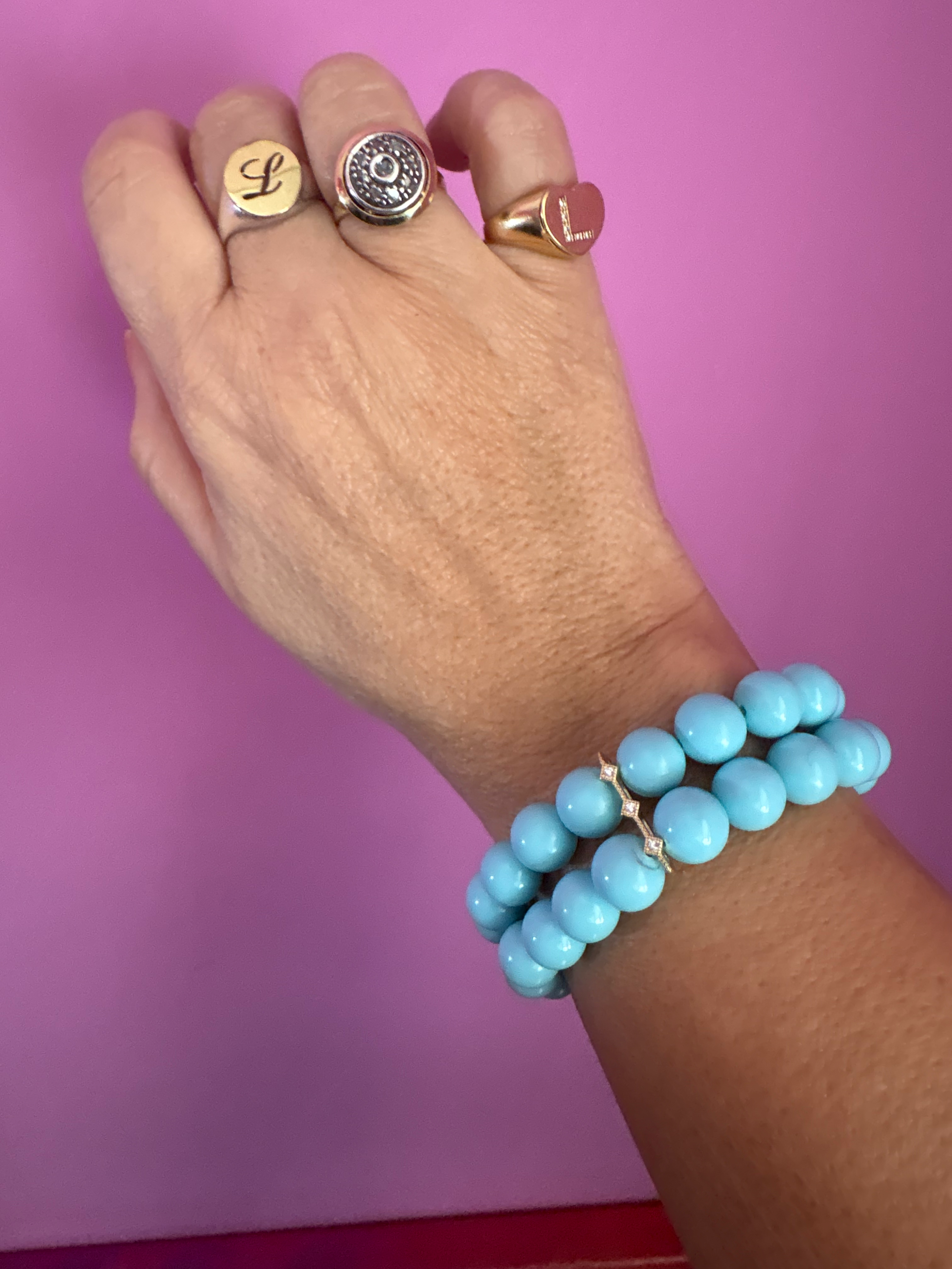 Bracciale Bisette - 2 file turchesi  con barrette argento 925 rodiato  e zirconi