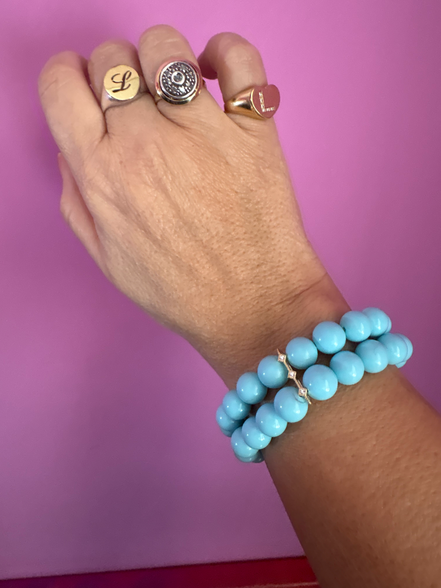 Bracciale Bisette - 2 file turchesi  con barrette argento 925 rodiato  e zirconi