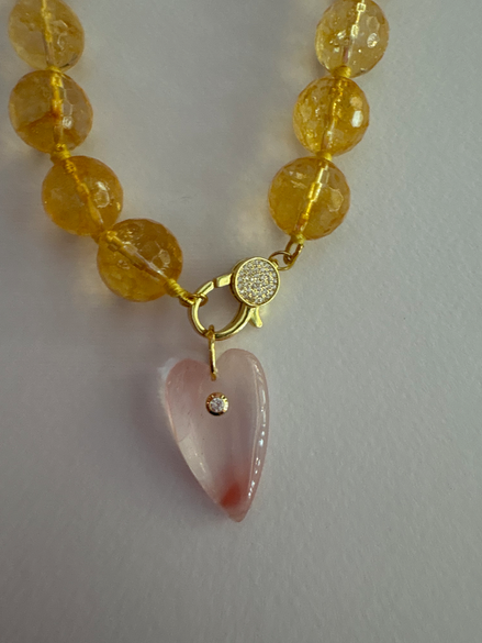 Collana JAIPUR - Quarzo citrino e pendente quarzo fragola cuore