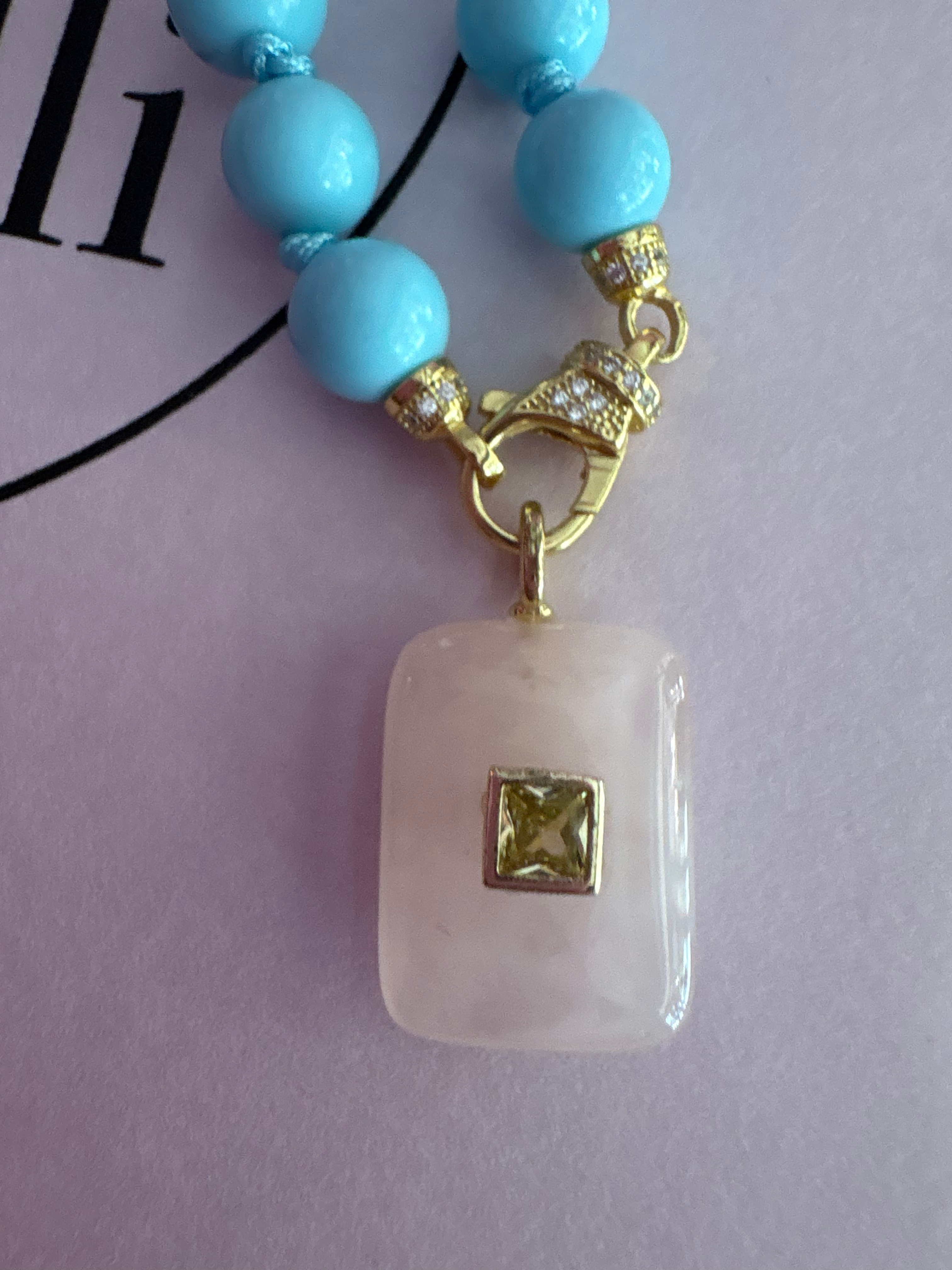 Collana JAIPUR - turchese e pendente quarzo rosa