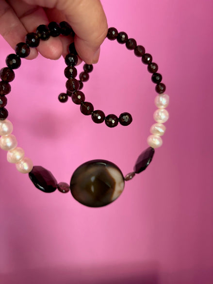 INCANTEVOLE -  Chocker di perle coltivate grandi con topazio fumé