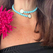 INCANTEVOLE -  OCEANO Chocker flessibile contrarié  turchese  0,8 con terminali madreperla