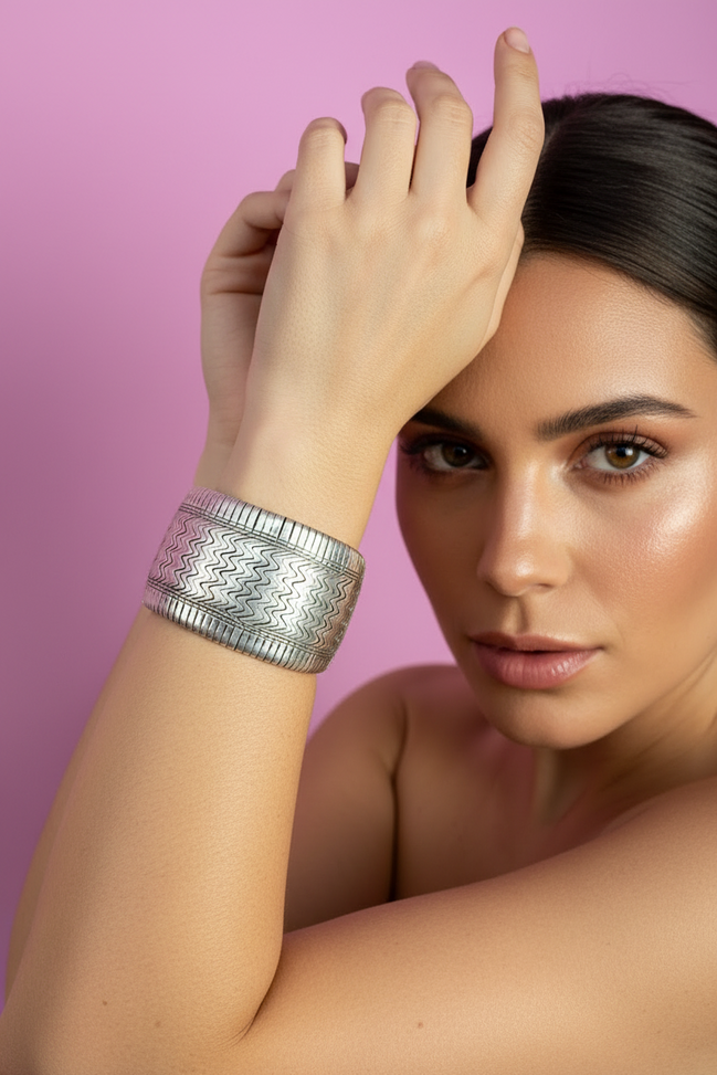 Bracciale collezione ETNICA -    Argento 925 snodato con chiusura cotone