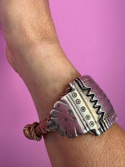 Bracciale collezione ETNICA -    Argento 925 snodato con chiusura cotone