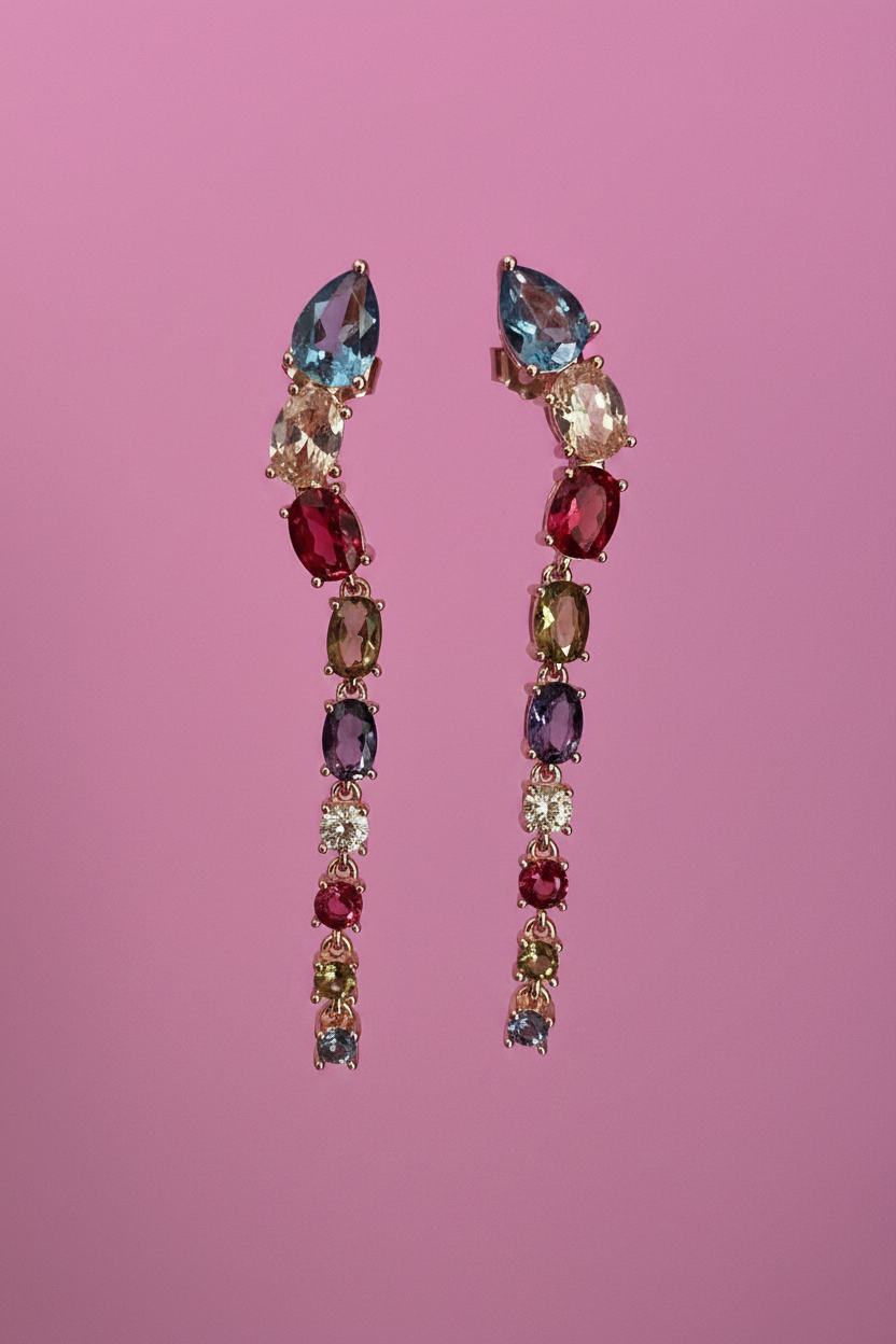 Orecchini  Snake argento 925 rosé con zirconi colorati
