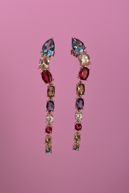 Orecchini  Snake argento 925 rosé con zirconi colorati