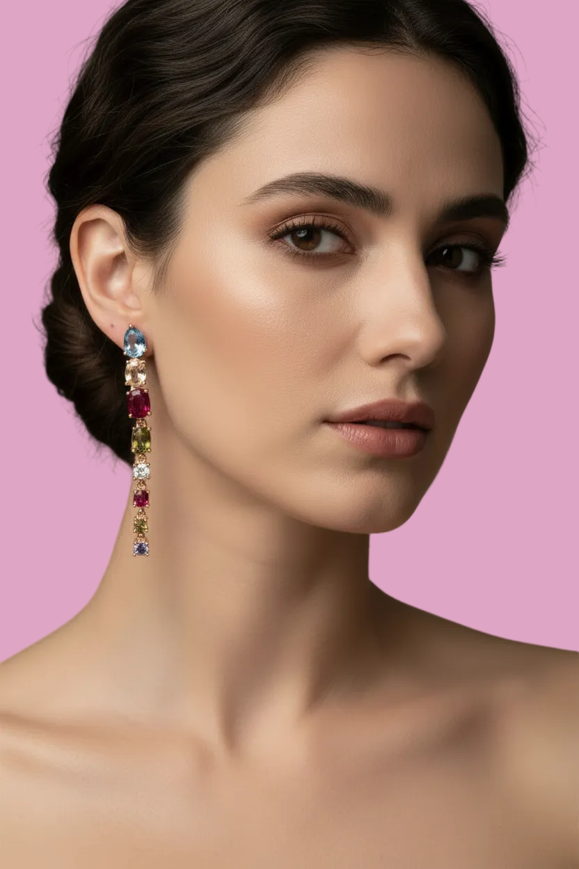 Orecchini  Snake argento 925 rosé con zirconi colorati