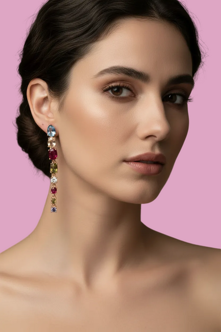 Orecchini  Snake argento 925 rosé con zirconi colorati