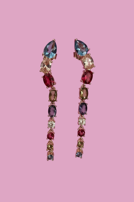 Orecchini  Snake argento 925 rosé con zirconi colorati