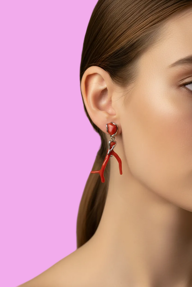 MEDITERRANEA Orecchini in Argento 925 e Rami di Corallo Rosso Naturale