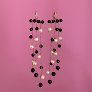 Chandelier - Orecchini  rosé con cascata di onice e perle coltivate