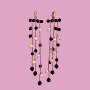 Chandelier - Orecchini  rosé con cascata di onice e perle coltivate
