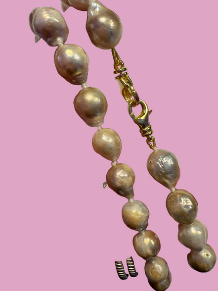 JAIPUR  - Collana sautoir perle barocche e argento 925 doppio moschettone e charms