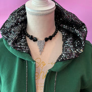 Felpa Gioiello : Felpa verde Oversize con Ricami in Paillettes e Cristalli – Lusso Couture