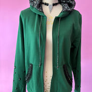Felpa Gioiello : Felpa verde Oversize con Ricami in Paillettes e Cristalli – Lusso Couture