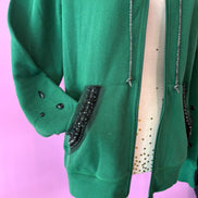 Felpa Gioiello : Felpa verde Oversize con Ricami in Paillettes e Cristalli – Lusso Couture