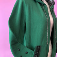 Felpa Gioiello : Felpa verde Oversize con Ricami in Paillettes e Cristalli – Lusso Couture