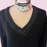 Jewel Sweater: Black V-neck oversized sweater with Sequin and Crystal Embroidery - Luxury Couture