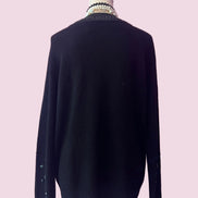 Jewel Sweater: Black V-neck oversized sweater with Sequin and Crystal Embroidery - Luxury Couture