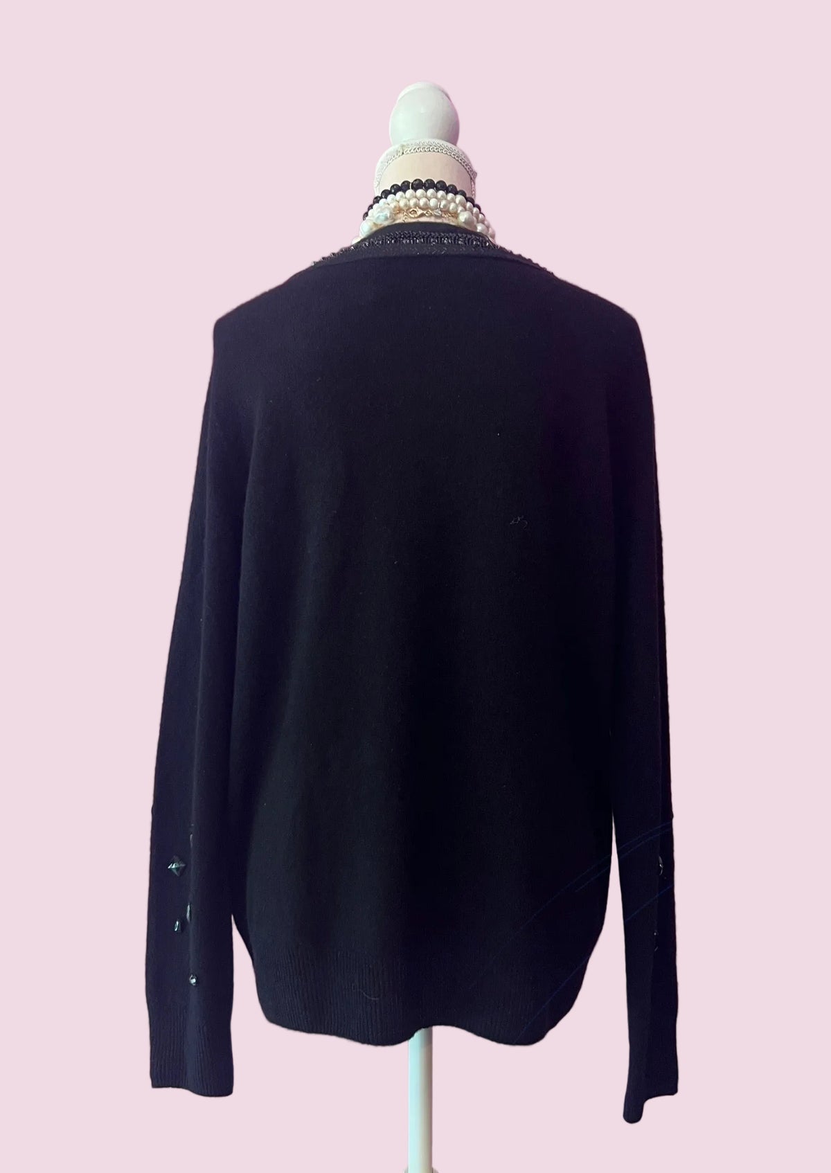Jewel Sweater: Black V-neck oversized sweater with Sequin and Crystal Embroidery - Luxury Couture