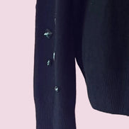Jewel Sweater: Black V-neck oversized sweater with Sequin and Crystal Embroidery - Luxury Couture